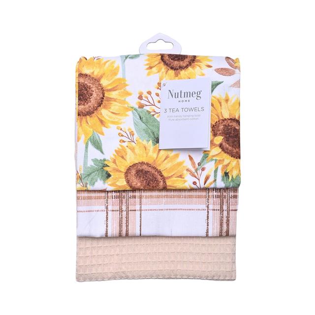 Nutmeg Home Sunflower Tea Towels 3 per pack