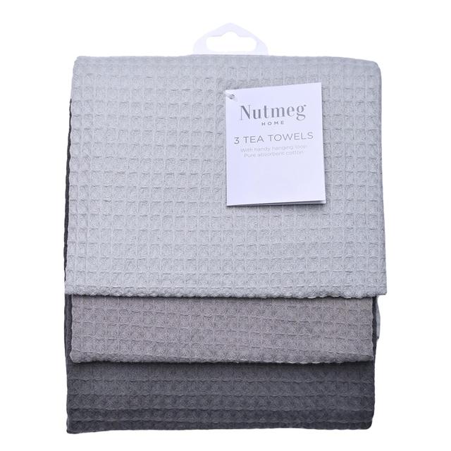 Nutmeg Home Waffle Grey Tea Towels 3 per pack