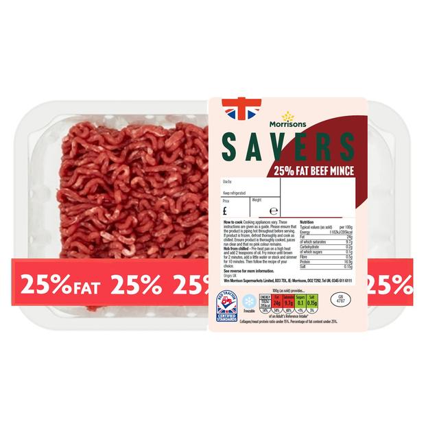 Morrisons Savers 25% Fat Beef Mince  500g