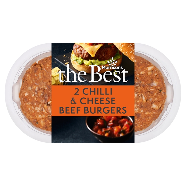 Morrisons The Best 2 Chilli & Cheese Beef Burgers 340g