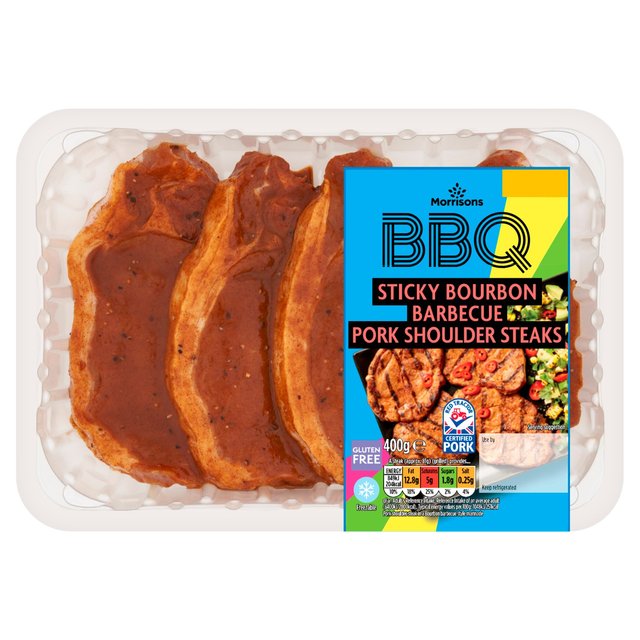 Morrisons BBQ Sticky Bourbon Barbecue Pork Shoulder Steaks 400g