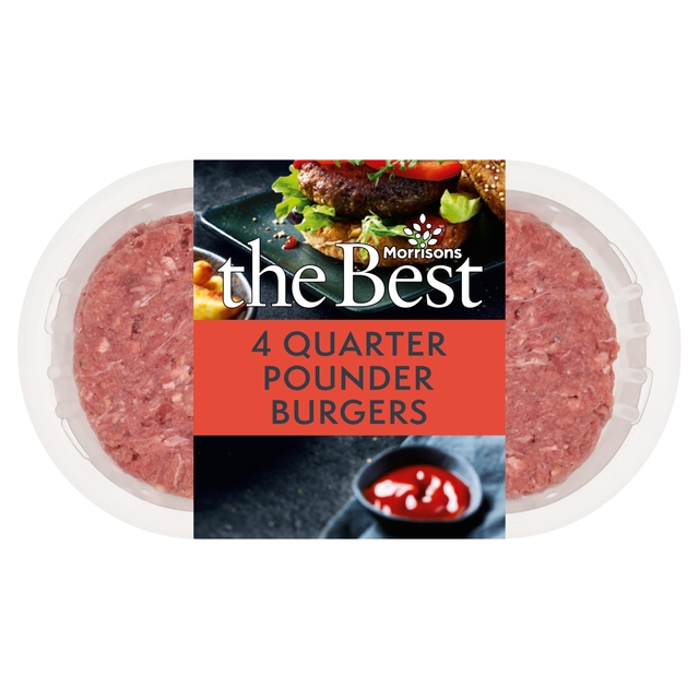 Morrisons The Best 4 Beef Quarter Pounder Burgers 454g