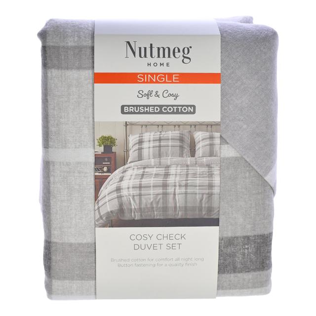 Nutmeg Home Brushed Cotton Cosy Check Duvet Set Single 