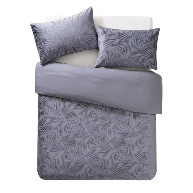 Nutmeg Home Grey Palm Leaf Velvet Duvet Set Double 