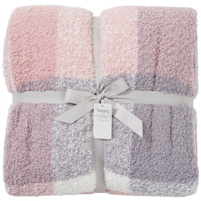 Nutmeg Home Grey & Pink Sherpa Check Fleece Throw 