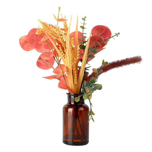 Nutmeg Home Amber Bottle Vase Faux Floral 