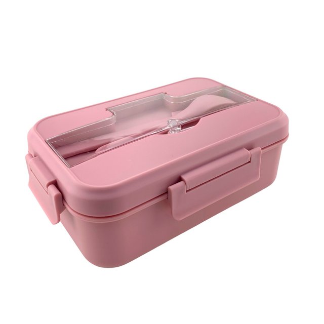 Nutmeg Home Adult Lunch Box & Cutlery Pink 