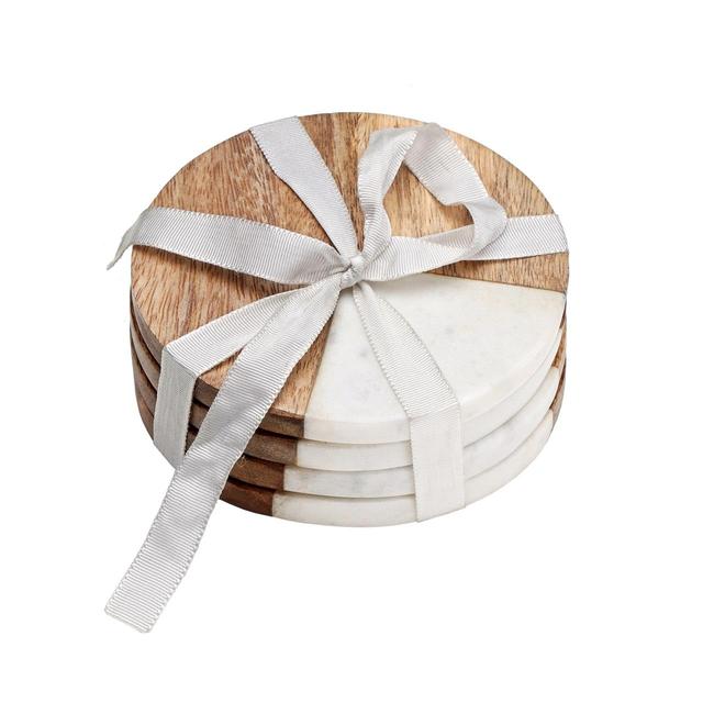 Nutmeg Home Wood & Marble Round Coasters 4 per pack