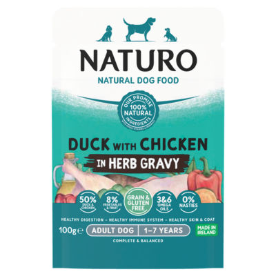 Naturo Natural Dog Food Duck with Chicken in Herb Gravy Adult Dog 1-7 Years 100g