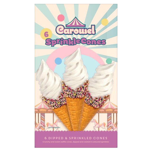 Carousel Dipped Waffle Cones With Sugar Sprinkles 6 per pack