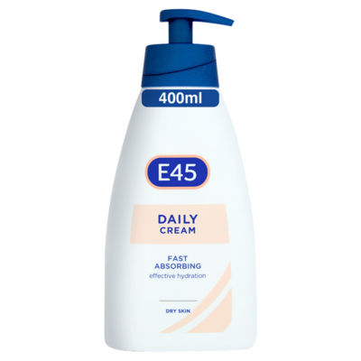 E45 Daily Fast Absorption Moisturiser Cream, body, face and hands cream for dry skin Pump