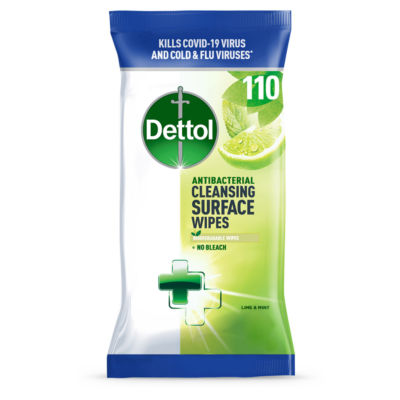 Dettol Antibacterial Biodegradable Cleansing Surface Wipes Lime & Mint 110 per pack