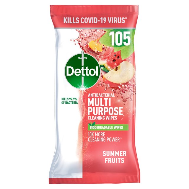 Dettol Antibacterial Multi Purpose Cleaning Wipes Summer Fruits 105 Large Wipes