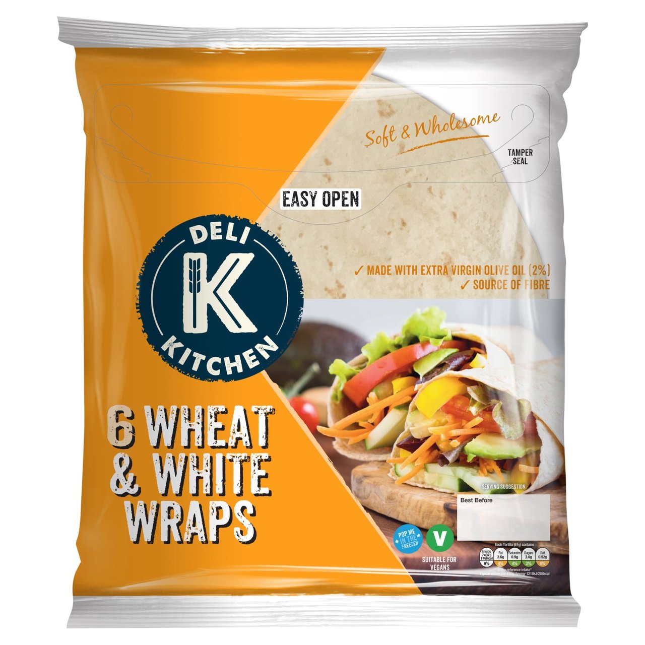 Deli Kitchen Wheat & White Tortilla Wraps 6 per pack