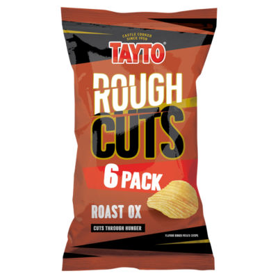 Tayto Rough Cuts Roast Ox Flavour Ridged Potato Crisps 6 x 25g