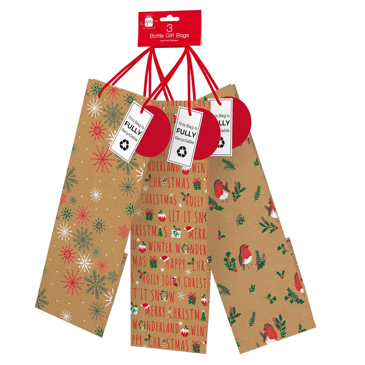 Kraft Christmas Bottle Bag Pack 