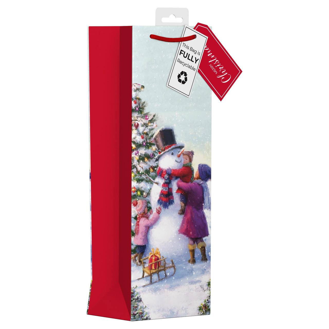 Photographic Snowman Christmas Bottle Bag 