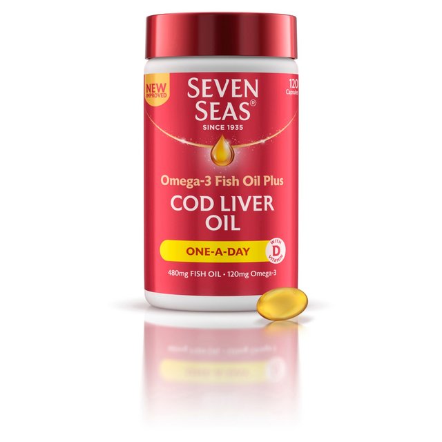 Seven Seas Cod Liver Oil One A Day Omega-3 Fish Oil & Vitamin D 120 Caps 120 per pack