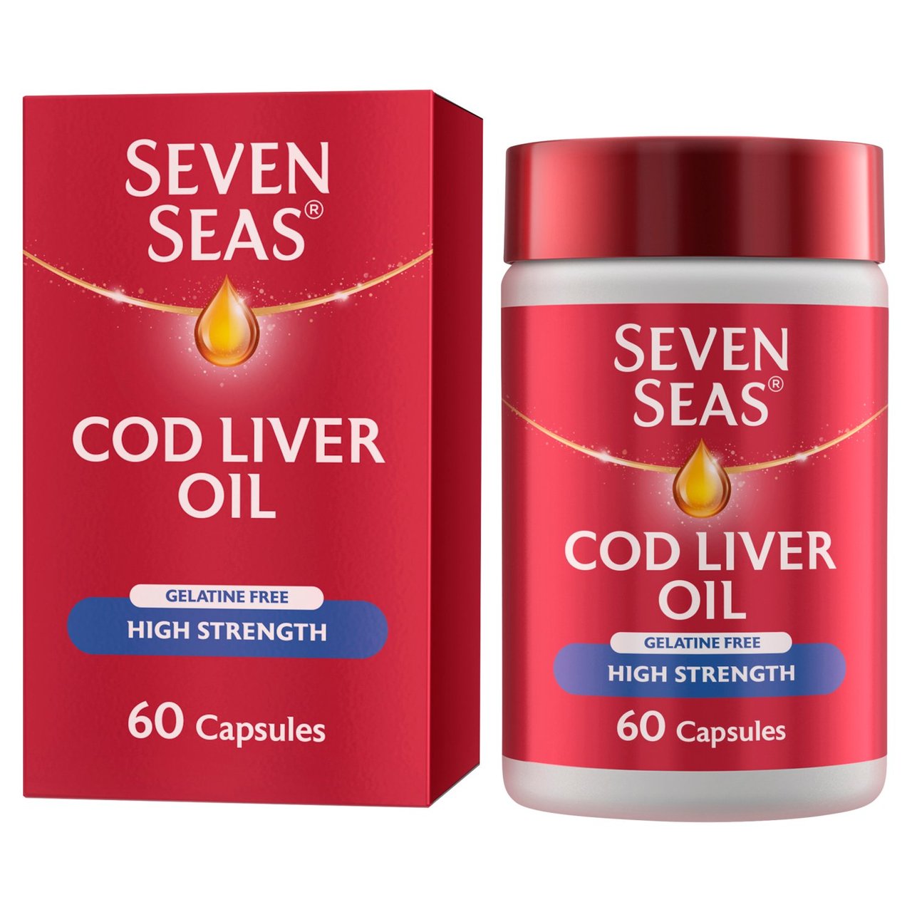 Seven Seas Cod Liver Oil High Strength Gelatine Free Omega-3 60 Caps 60 per pack