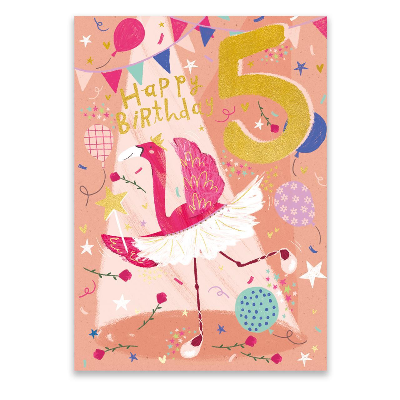 Flamingo Ballet 5th Birthday Card