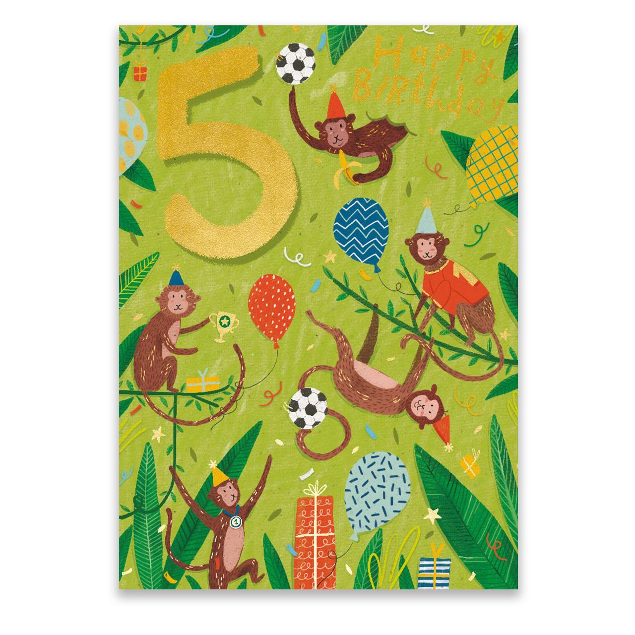 Monkeying Around 5th Birthday Card