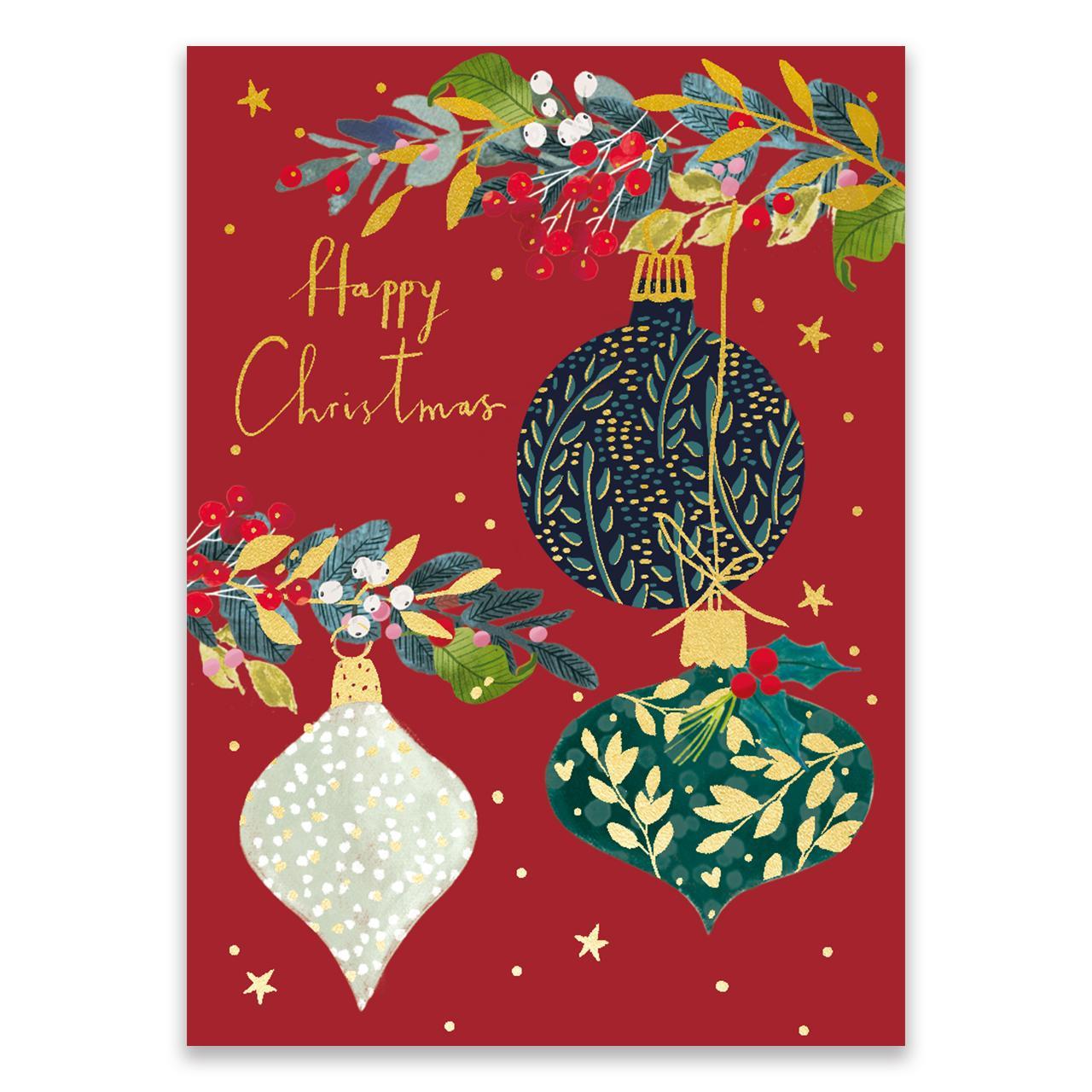 Cranberry & Spruce Bauble Christmas Card