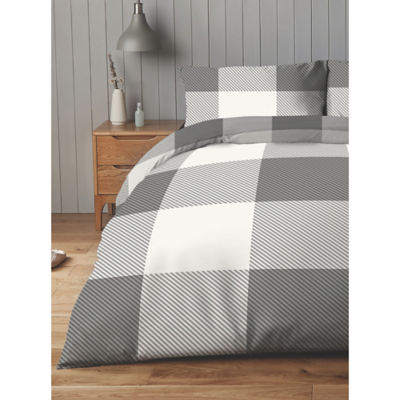 Silentnight Grey Check Cotton Rich Reversible Duvet Set - Single