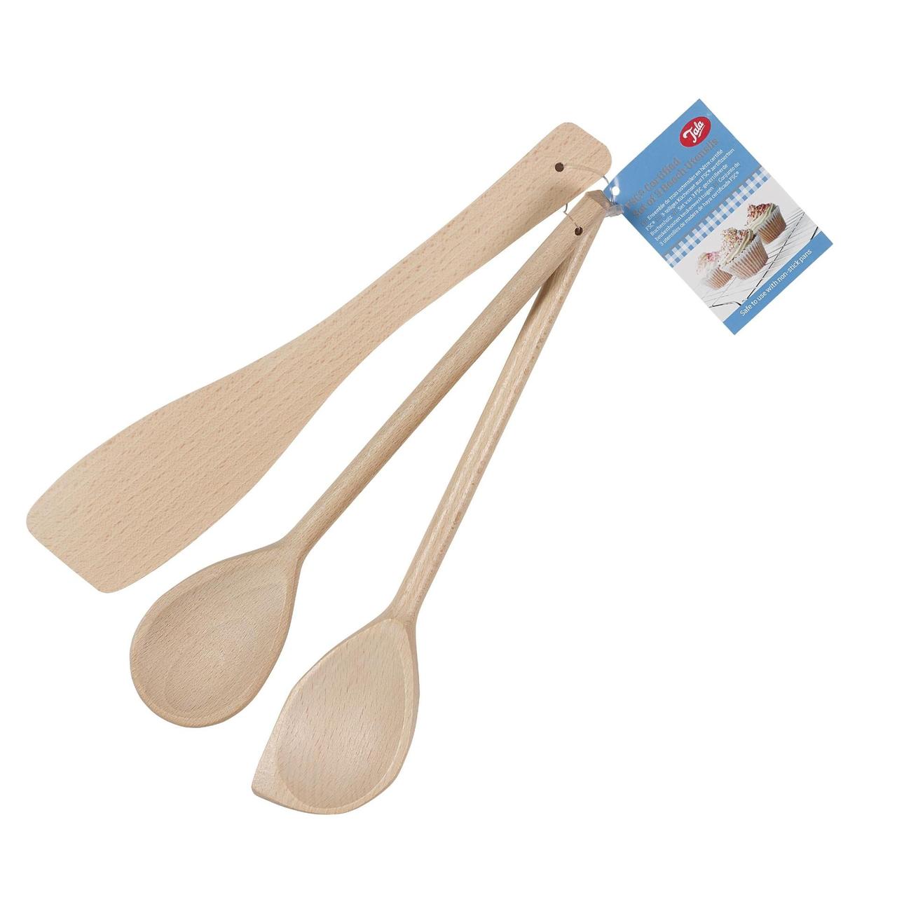 Tala 3 Beech Utensils, 30cm Spoons and Spatula