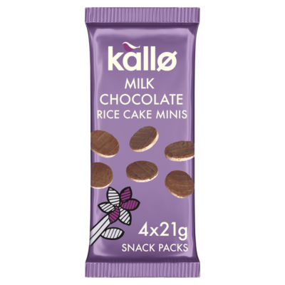 Kallo Belgian Milk Chocolate Rice Cake Minis 4 Snack Packs 84g