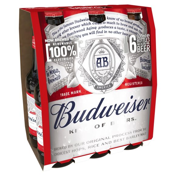 Budweiser Lager Beer Bottles 6 X 300ml