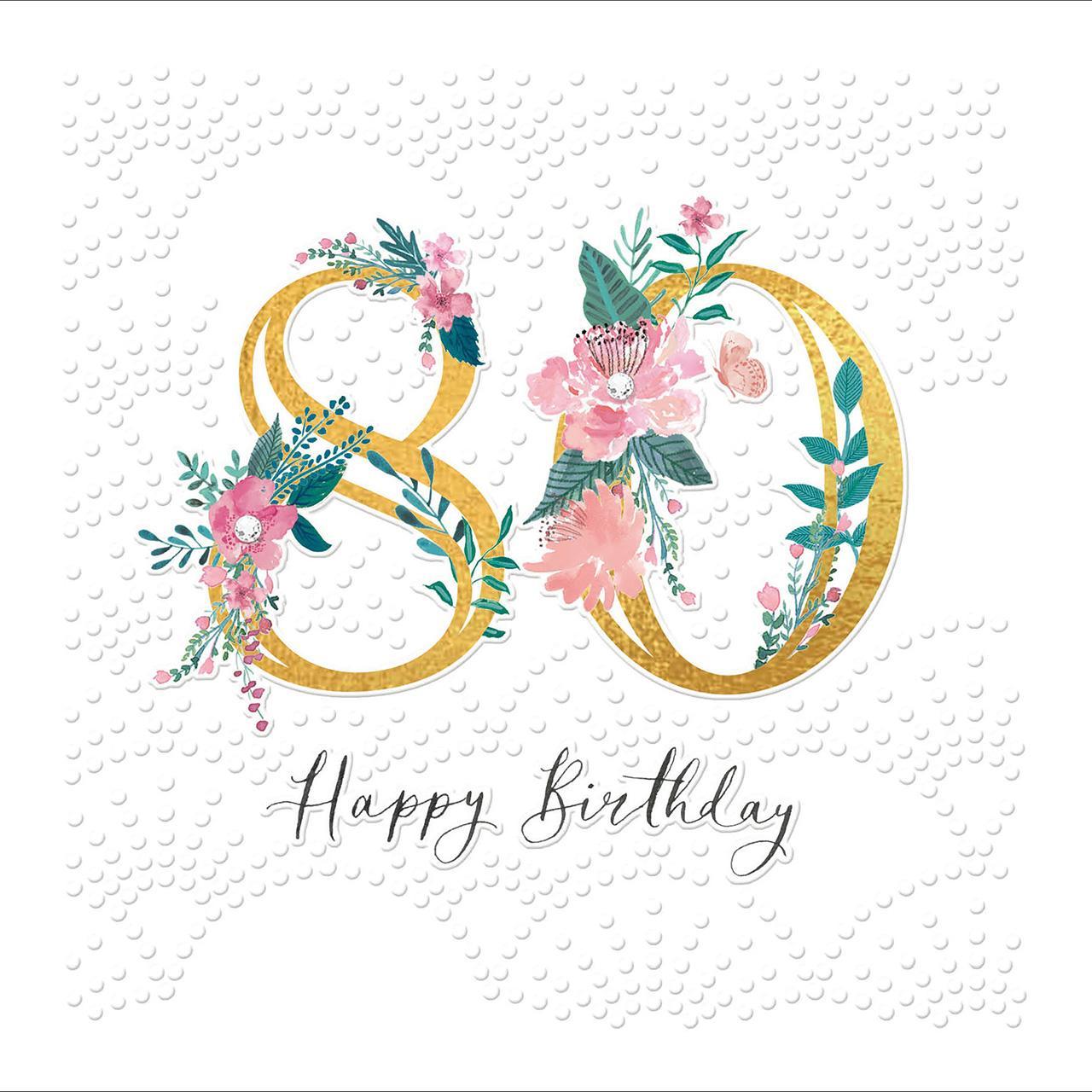 Floral 80th Birthday Card