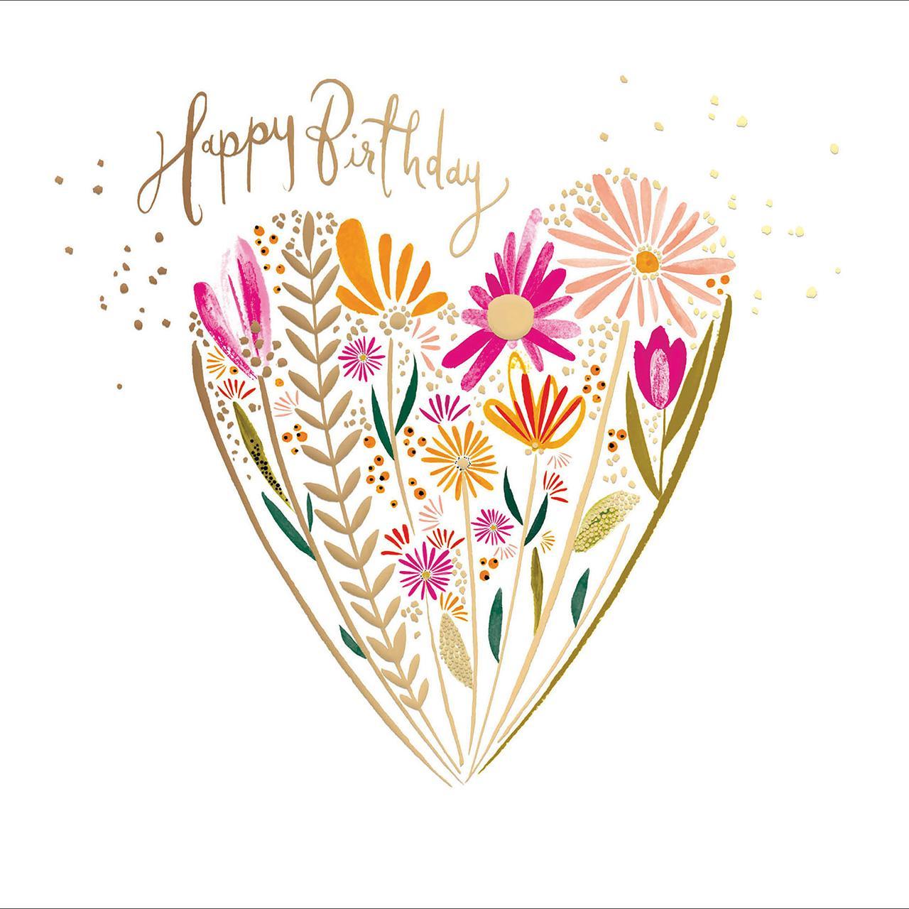 Pink Flower Heart Birthday Card 