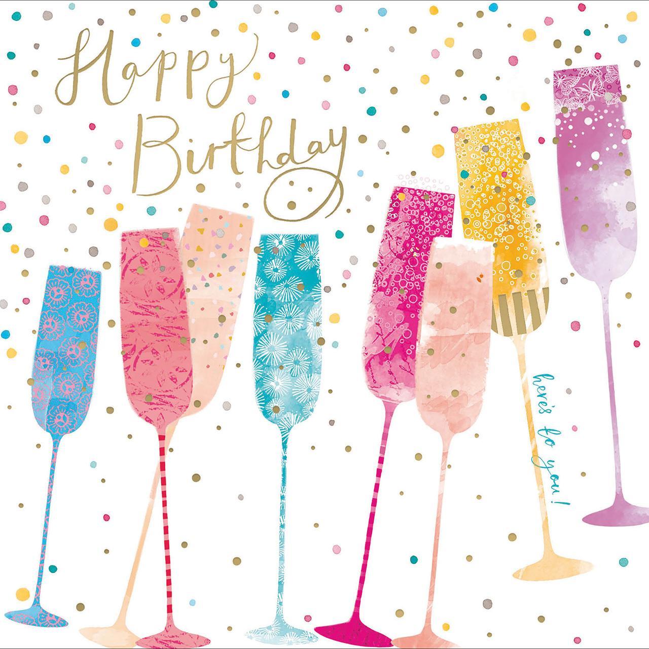 Rainbow Champagne Birthday Card 