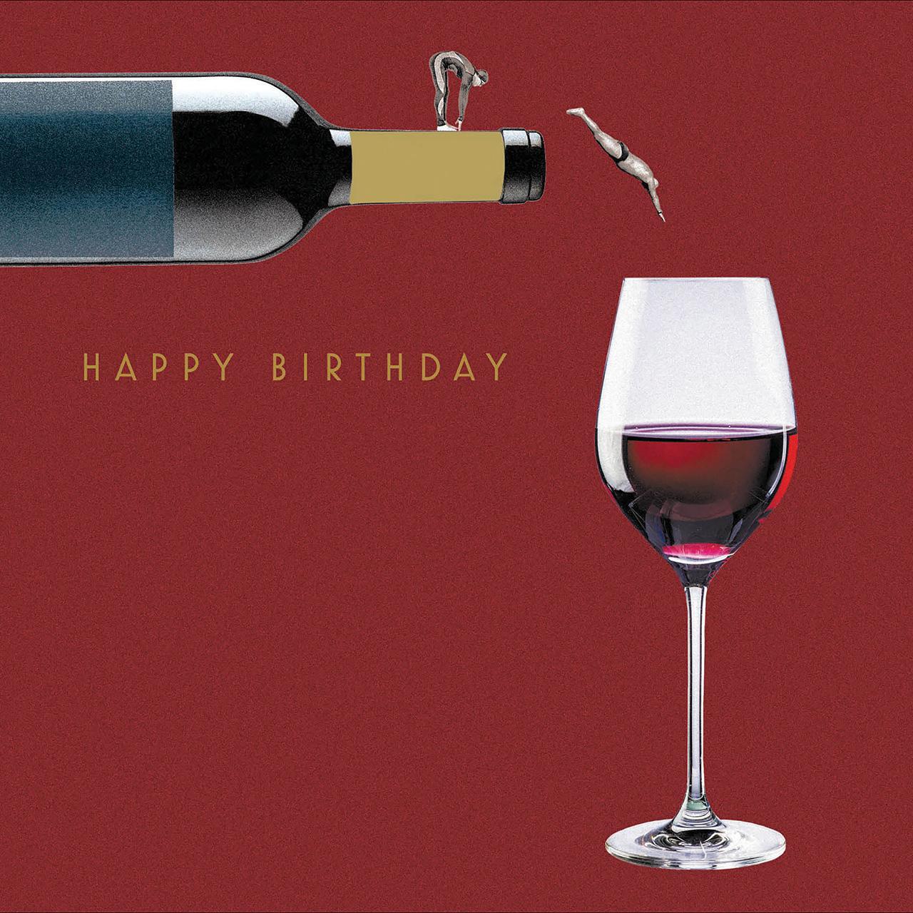 Diving Into Wine Glass Birthday Card