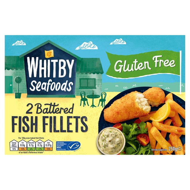 Whitby Seafoods Gluten Free Battered Fish Fillets x2 250g