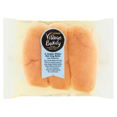 Jones Village Bakery 6 Jumbo White Hot Dog Rolls