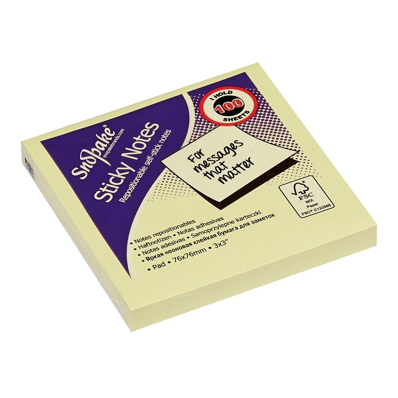 Snopake Sticky Notes  Yellow 76mm x 76mm 100 Sheets 