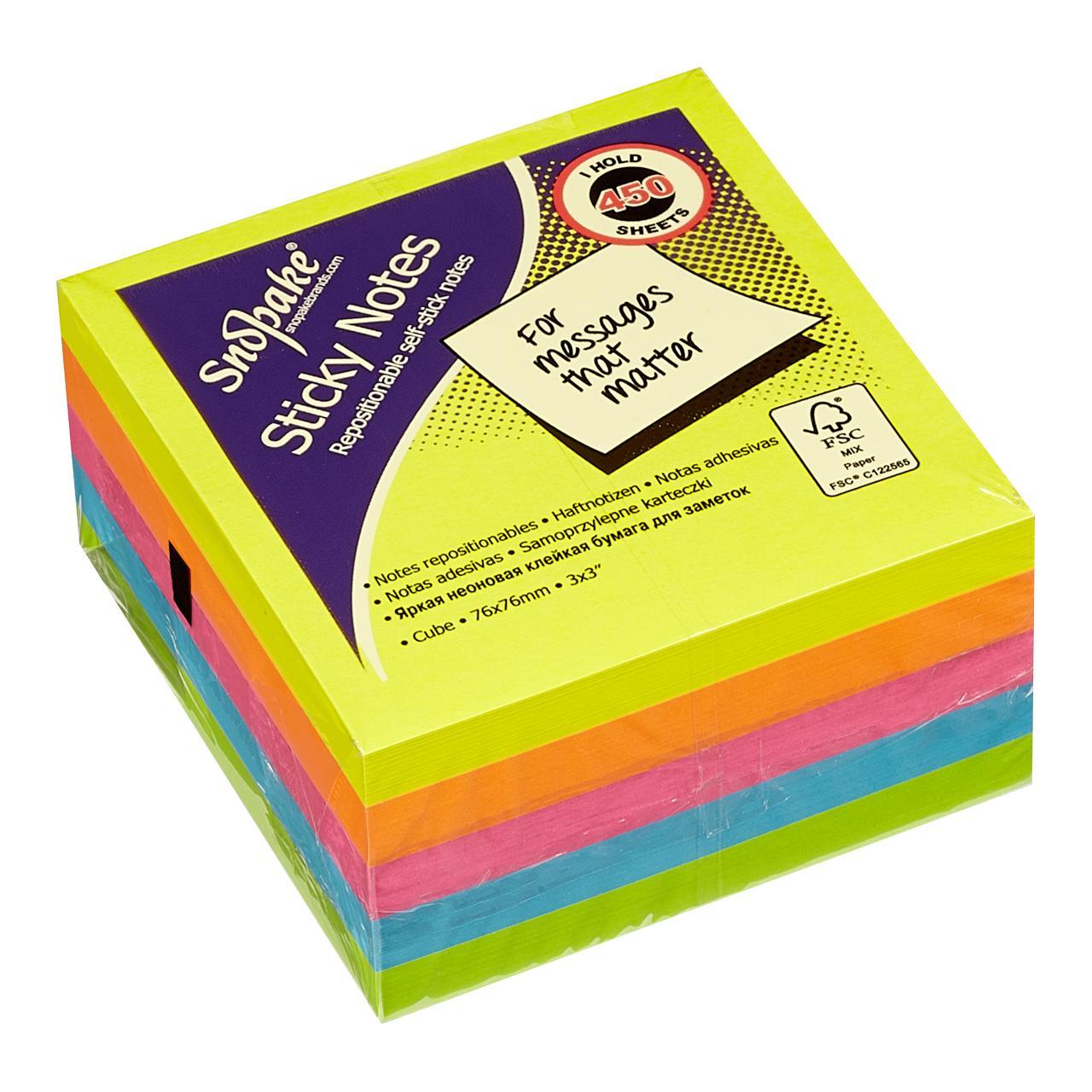 Snopake Sticky Note Cube Neon 450 Sheets 5 Colours 