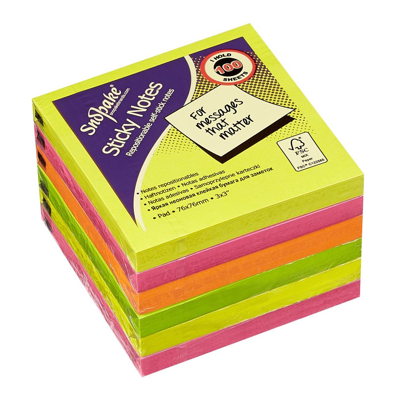 Snopake Neon Sticky Notes 3"x3" 600 Sheets