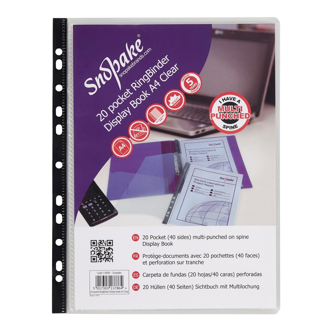 Snopake RingBinder 20 Pocket Display Book A4 Clear