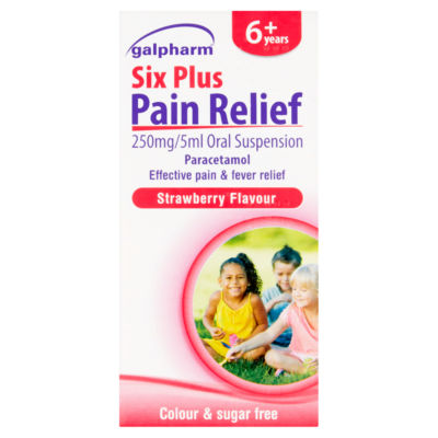 Galpharm Six Plus Pain Relief Paracetamol Strawberry Flavour 80ml 6+ Years