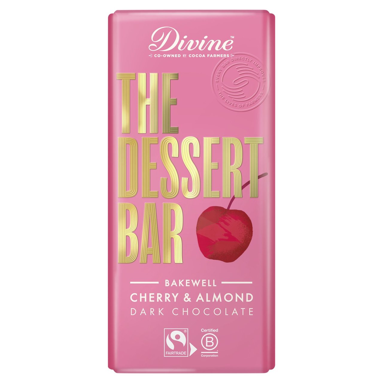 Divine Chocolate Dessert Bar Dark Chocolate Bakewell with Cherry and Almond