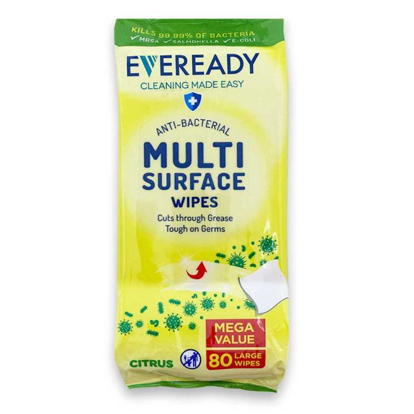 Eveready Anti-bacterial Multi Surface Citrus Wipes 80 Pack