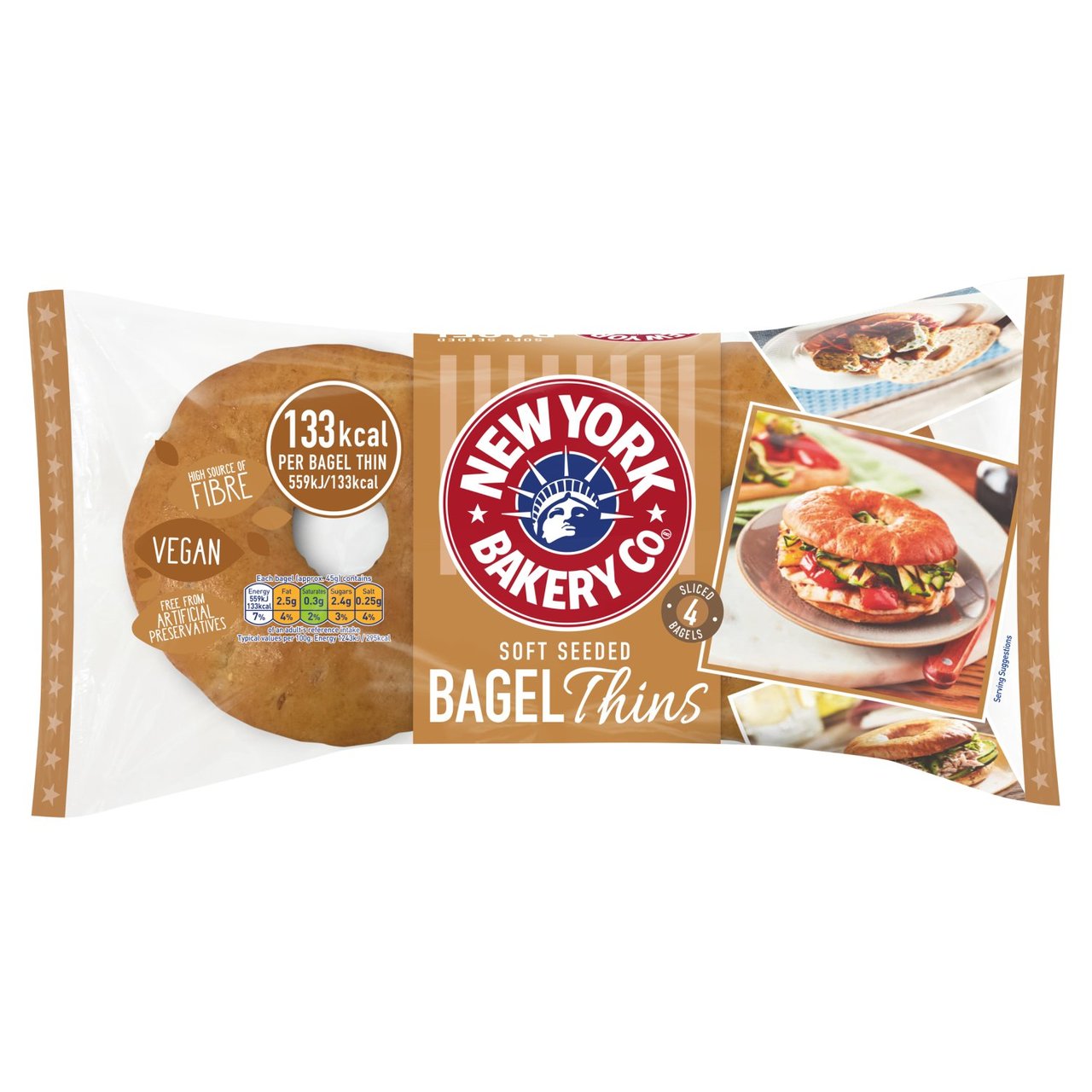 New York Bakery Co 4 Soft Seeded Bagel Thins