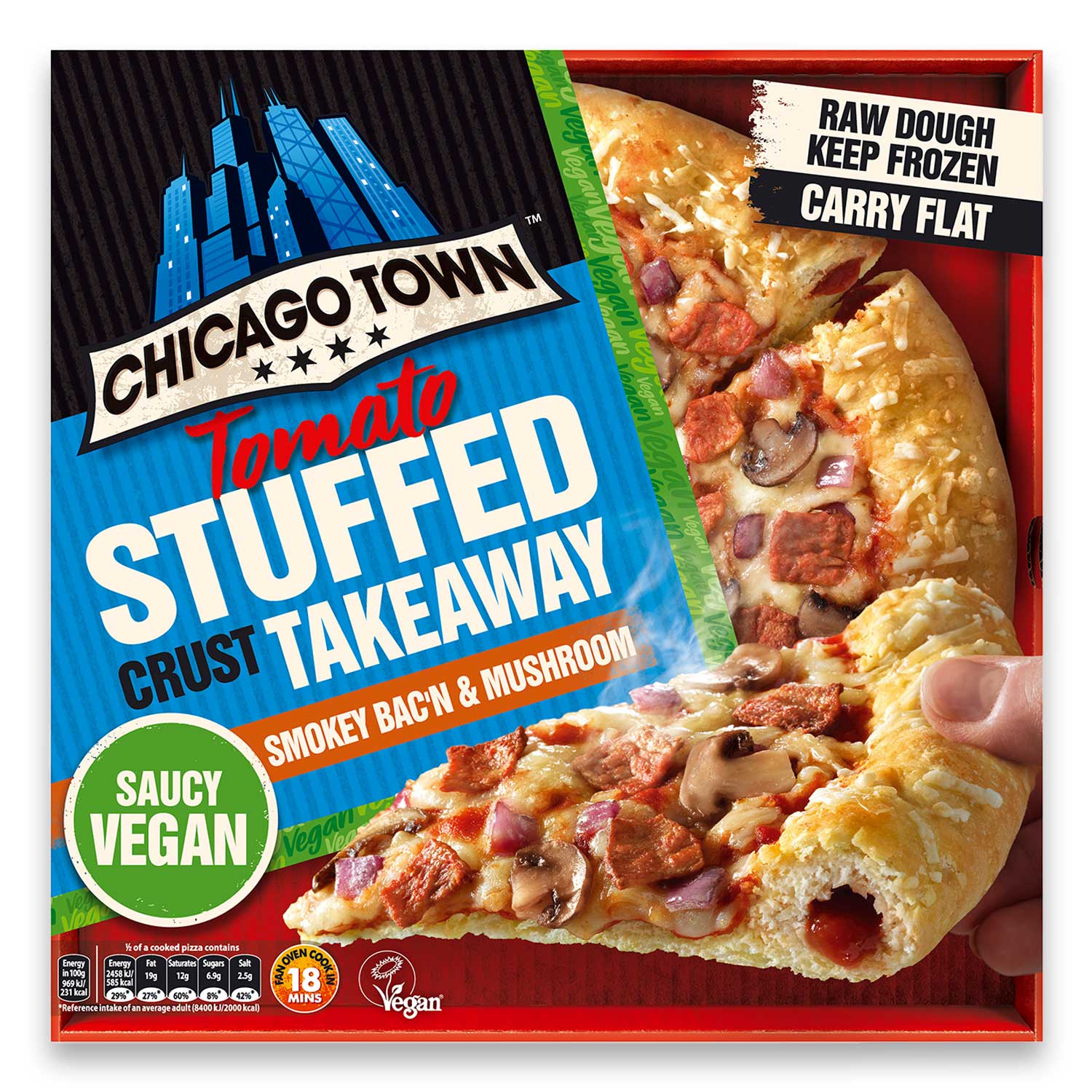 Chicago Town Takeaway Vegan Stuffed Crust Bacon & Mushroom Medium Pizza 500g