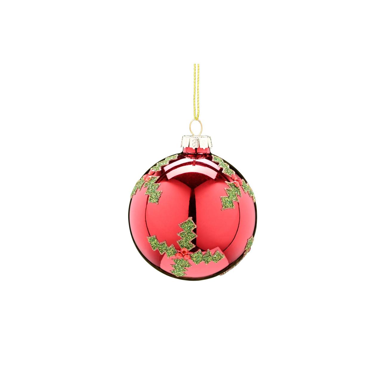 Red With Holly Glass Christmas Tree Bauble