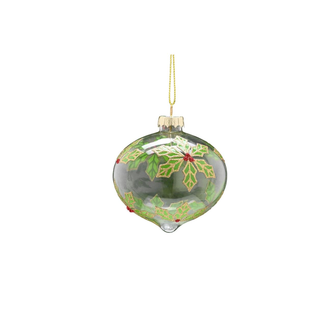 Clear With Holly Glass Christmas Tree Bauble