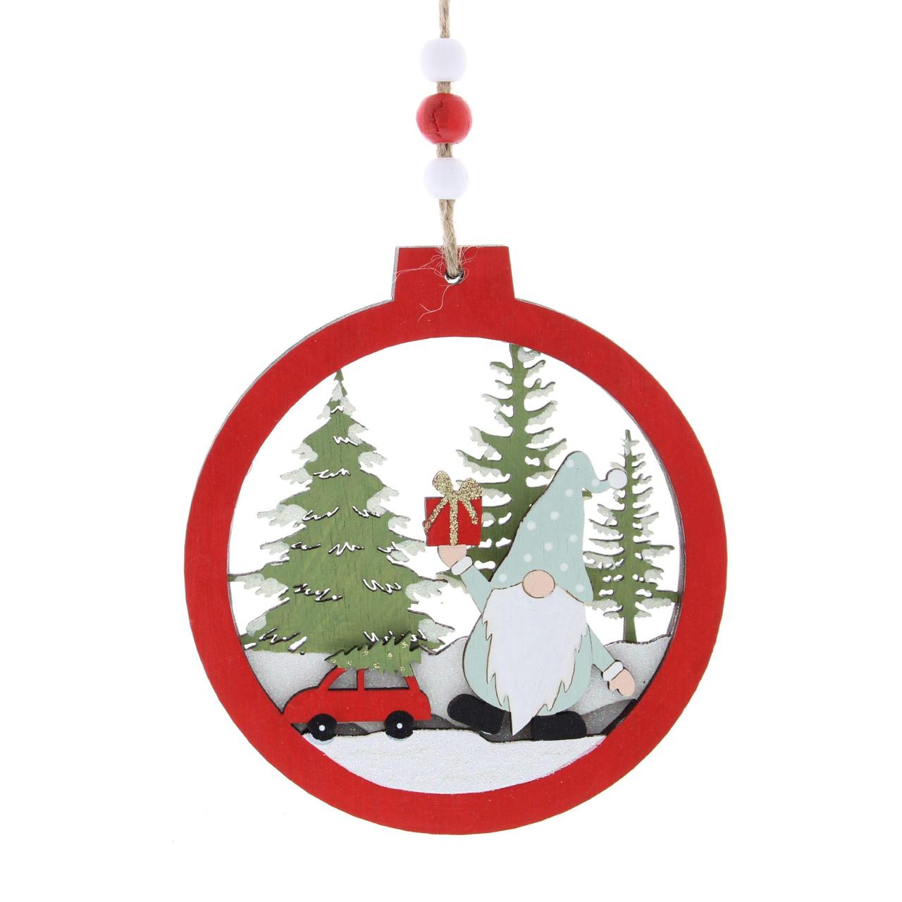 Gonk Scene Red Wooden Christmas Decoration