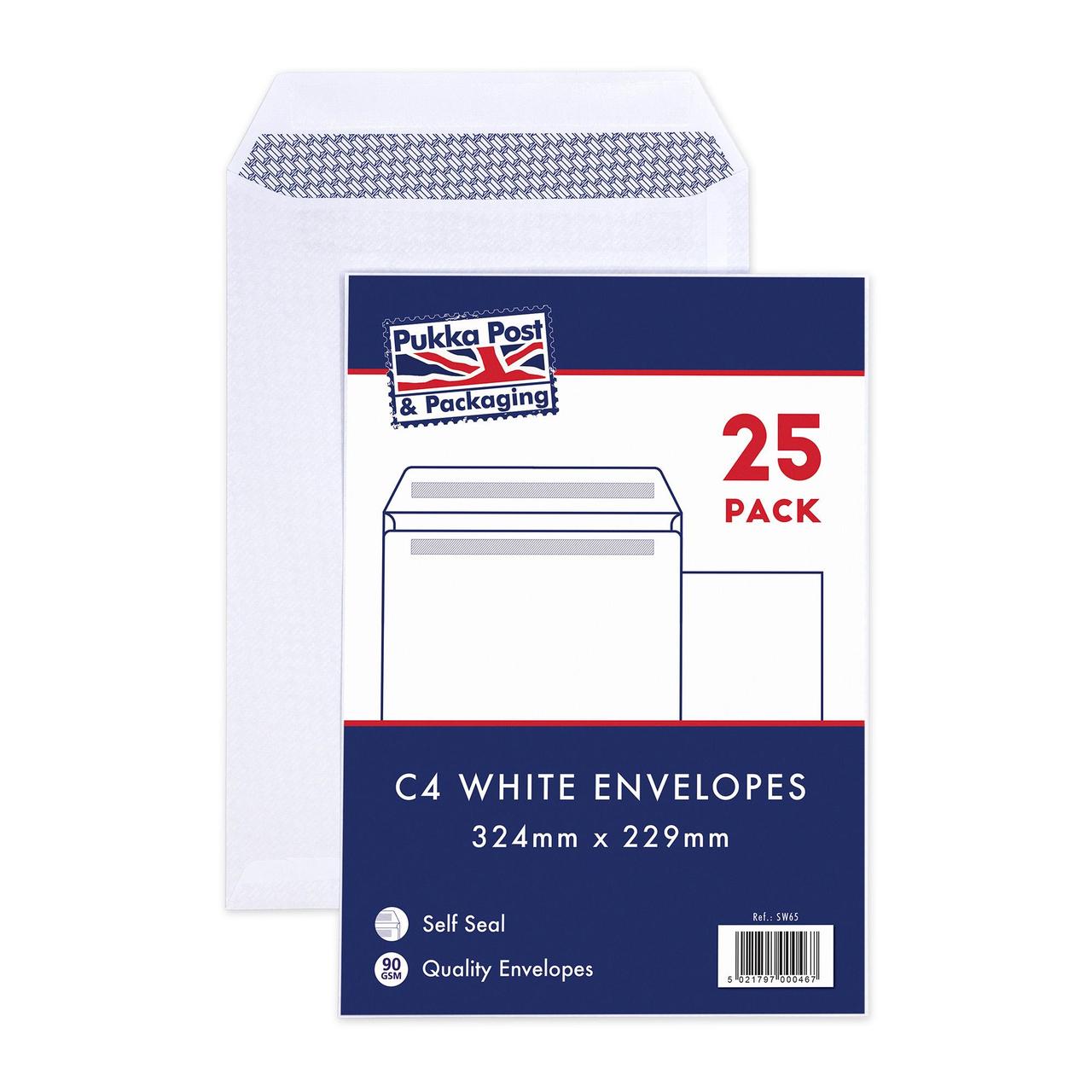 Pukka Pad - 25 Pack Envelopes - C4 White Self Seal Pocket - 324mm x 229m