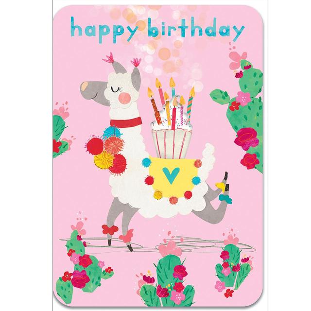 Pink Llama Birthday Card 